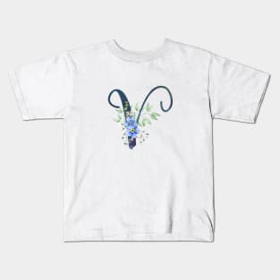 Floral Monogram V Wild Blue Flowers Kids T-Shirt